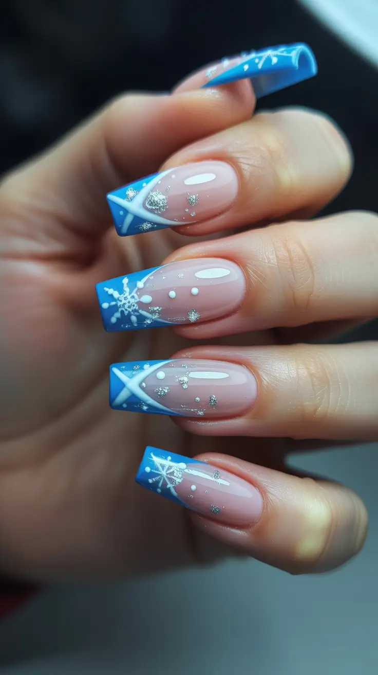 acrylic nails with design winter Frozen Blue Geometry