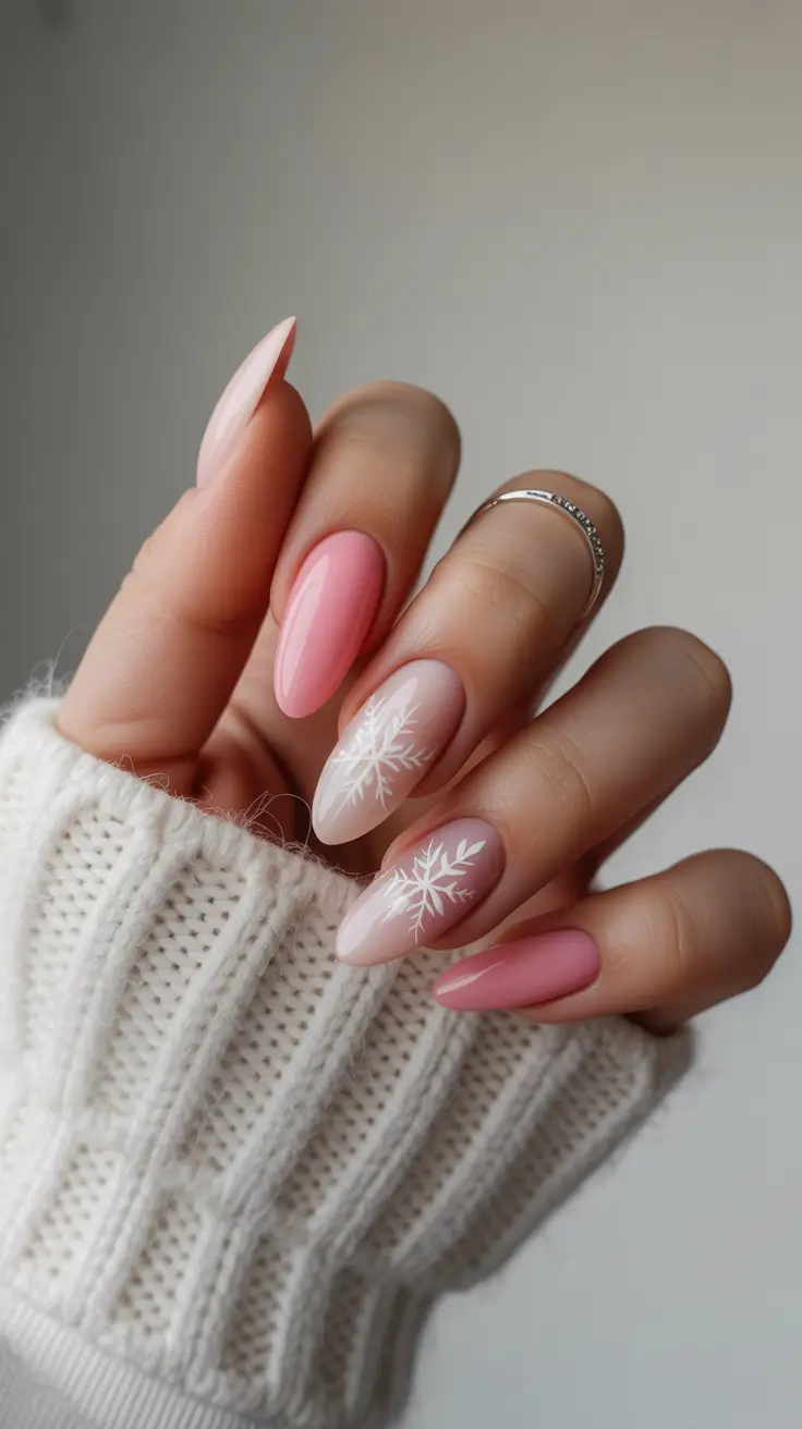 nails acrylic almond design winter Blush Frost Harmony