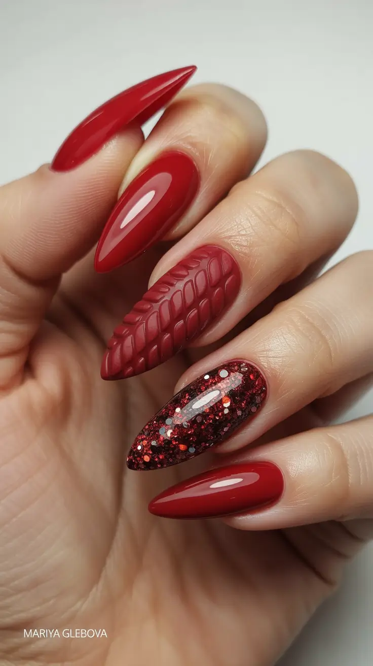 nails acrylic almond design winter Cranberry Luxe