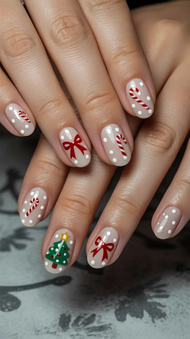 short acrylic nails designs for winter Candy Cane Wishes