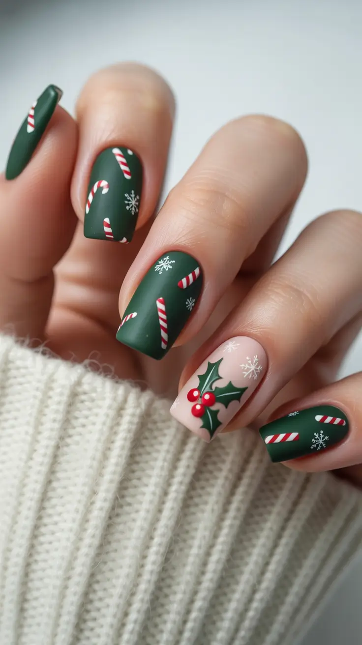 short coffin acrylic nails designs winter simple Matte Holiday Magic