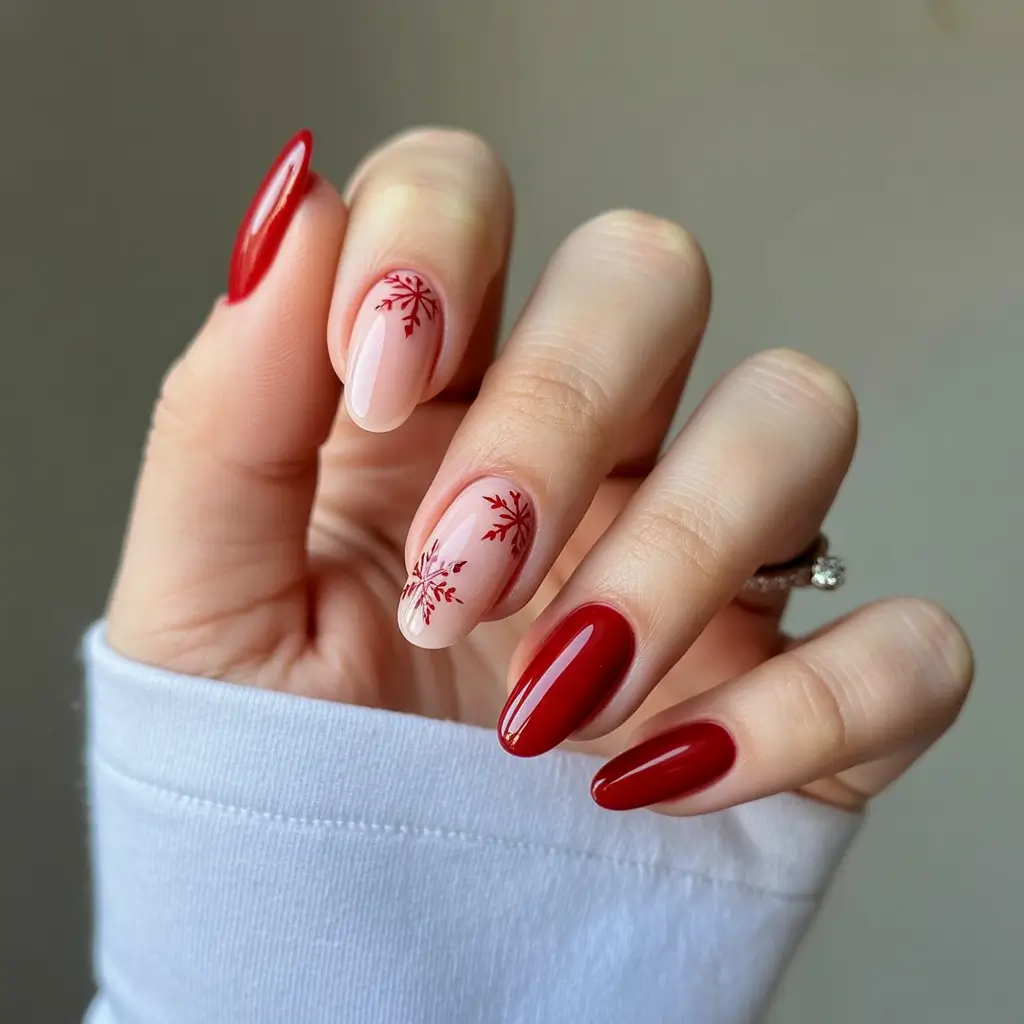 snowflake-french-romance-short-almond-nails-designs-winter-blue