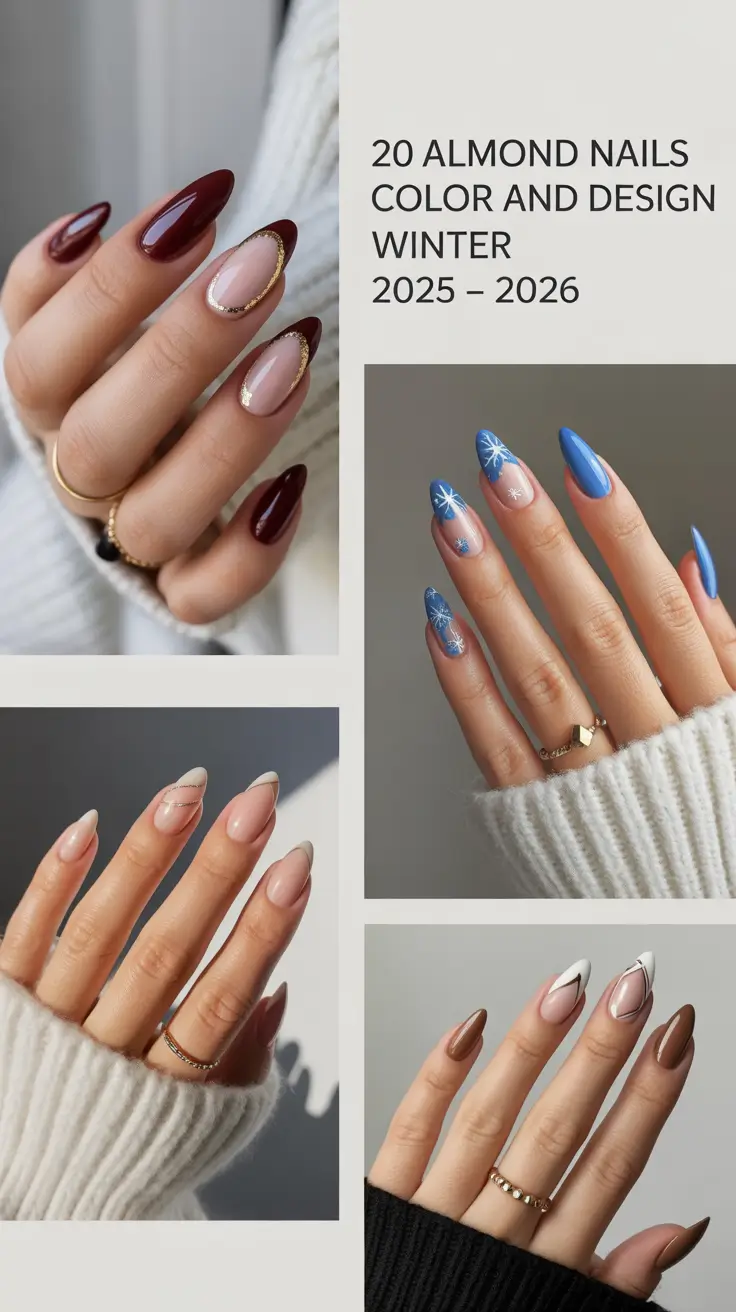Almond Nails Color and Design Winter 2025–2026: Classy Gel, French & Blue Manicure Trends