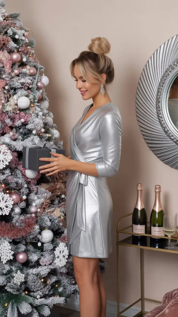 christmas party outfits 2025 Silver Luxe Minimalism