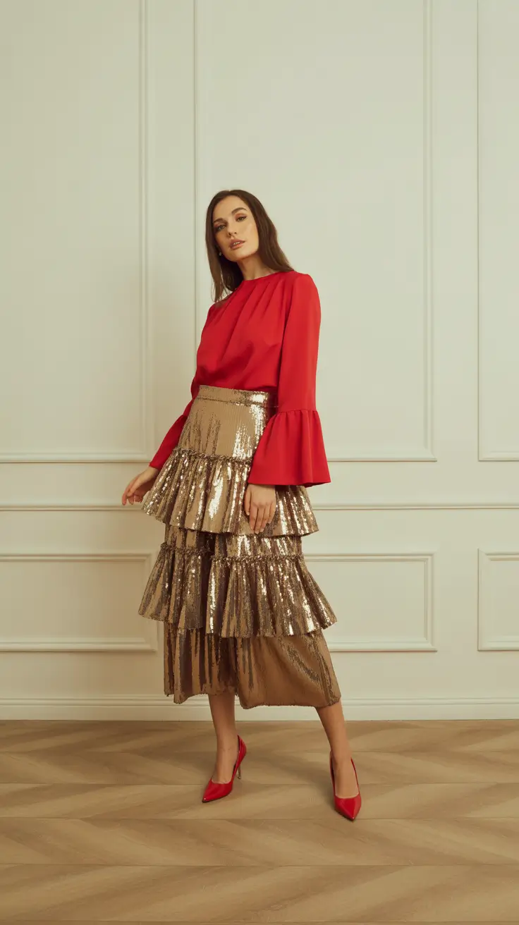 christmas party outfits 2025 Golden Layers of Festive Drama