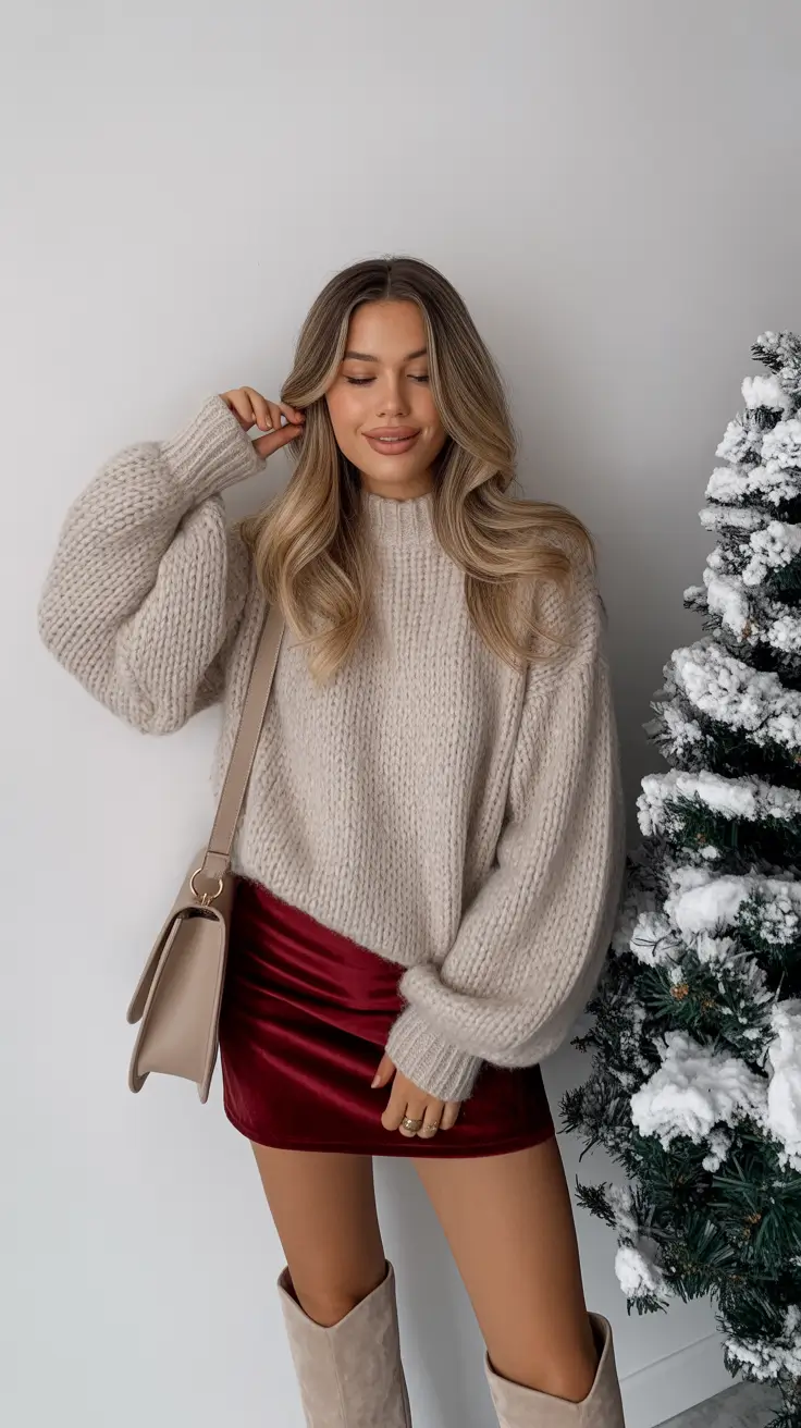 christmas party outfits 2025 Velvet and Knit Fusion