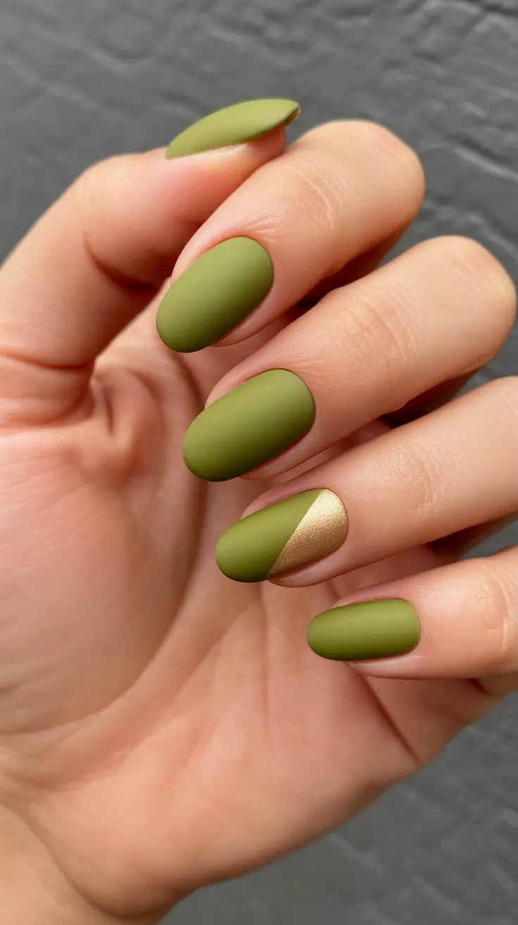 best winter nail colors 2026 Matte Olive Calm