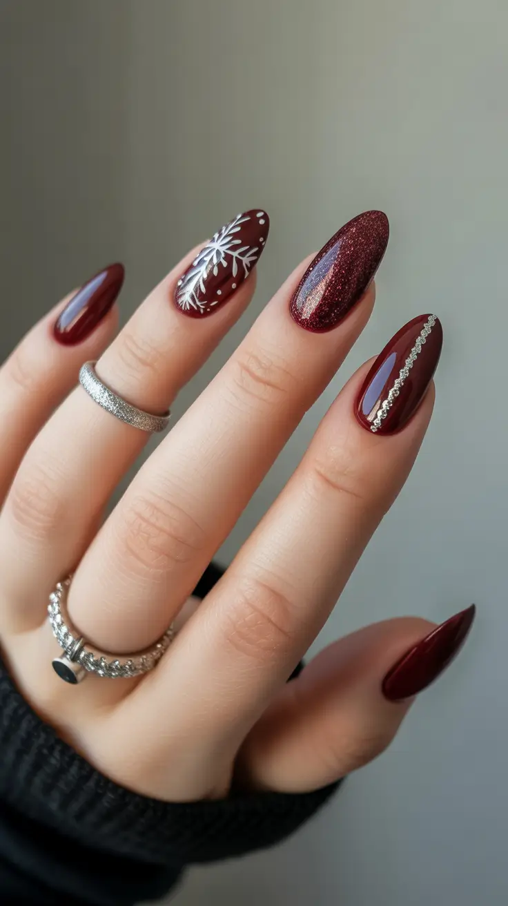 best winter nail colors 2026 Wine Velvet Snowflakes