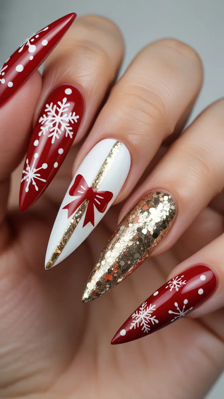 best winter nail colors 2026 Golden Gift and Snowflake Chic