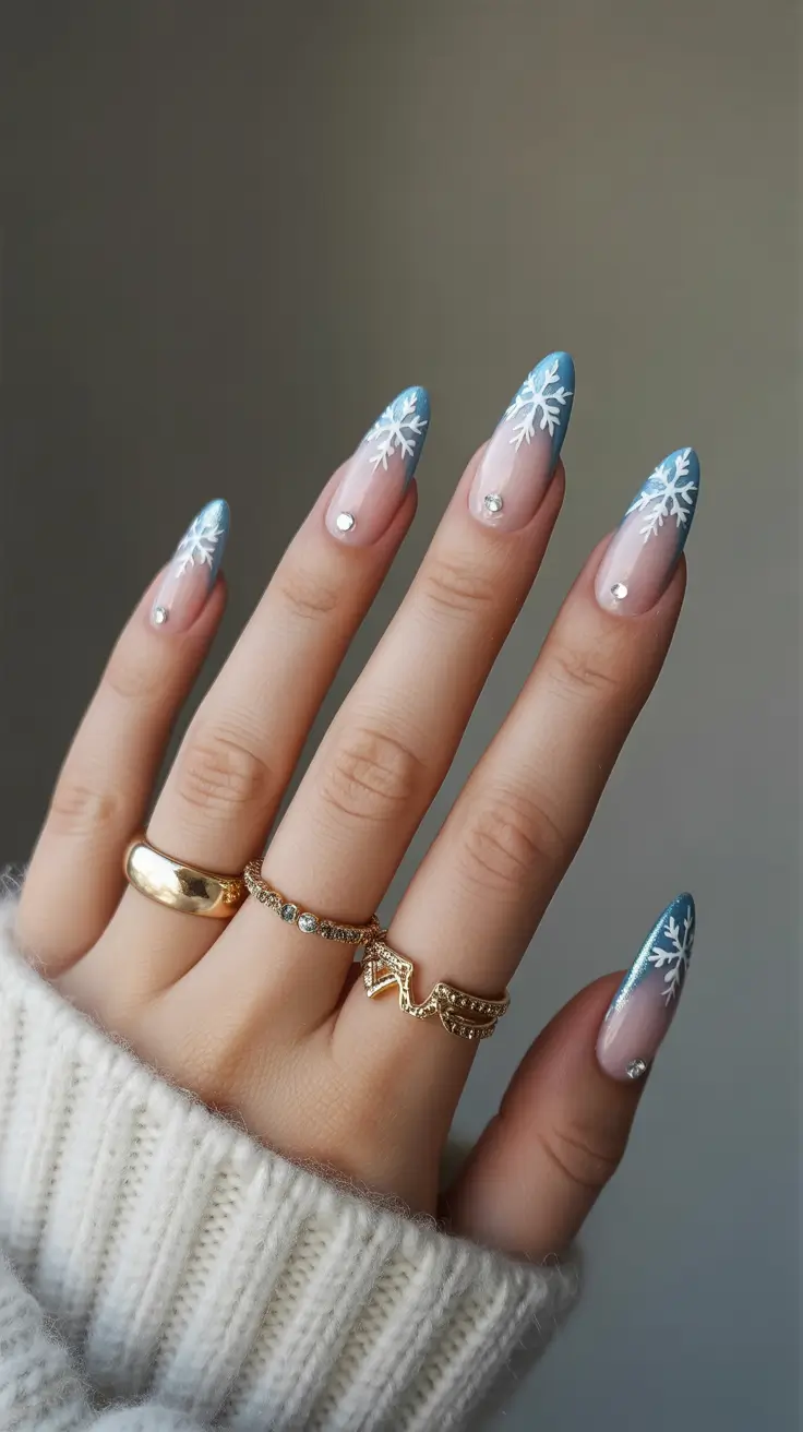 best winter nail colors 2026 Blue Frost French Tips