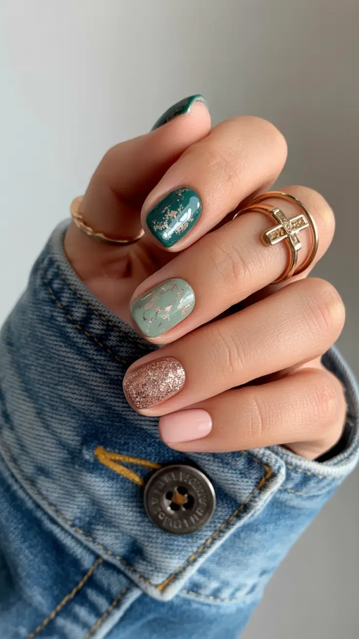 Best Winter Nail Looks 2025-2026 Frosted Mint & Gold Mix