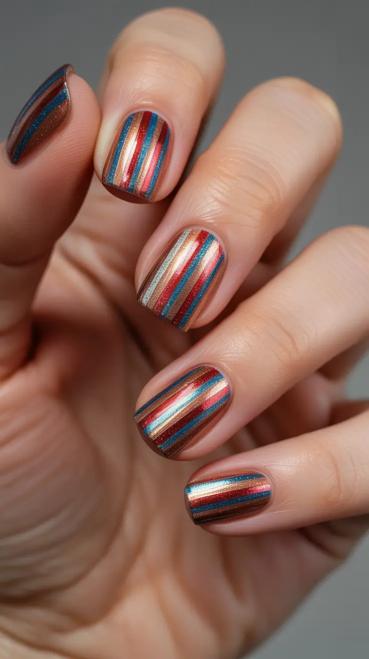 Best Winter Nail Looks 2025-2026 Metallic Candy Stripes