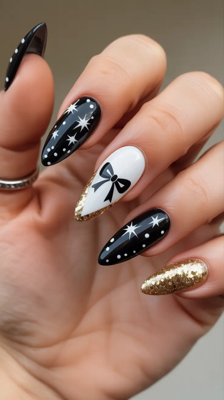 Best Winter Nail Looks 2025-2026 Midnight Glam & Bow Charm