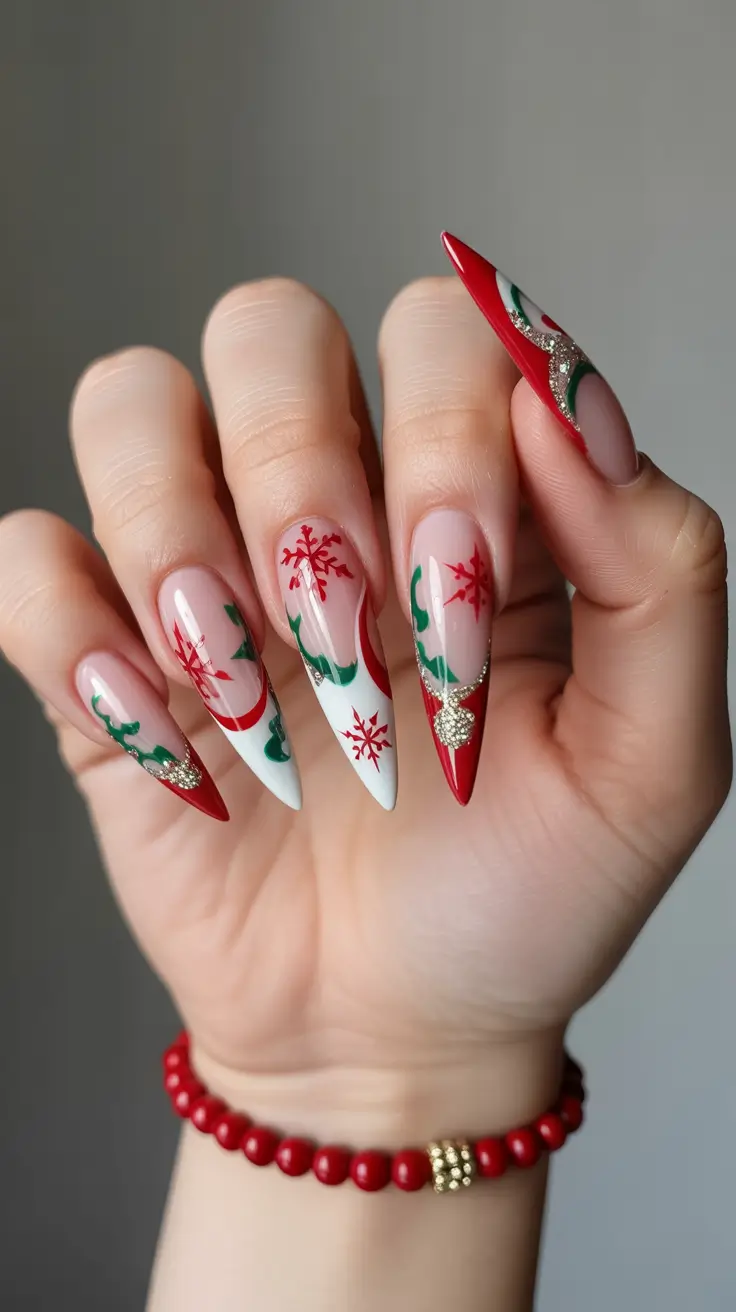 Best Winter Nail Looks 2025-2026 Festive Red & Green Whimsy
