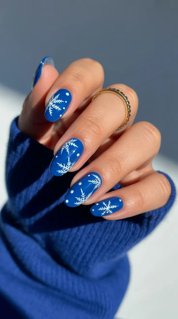 blue winter nails snowflakes Snowy Charm in Royal Blue
