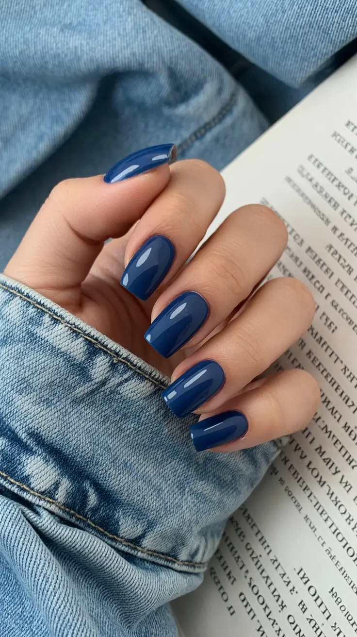 blue winter nails ideas Denim Blue Calm
