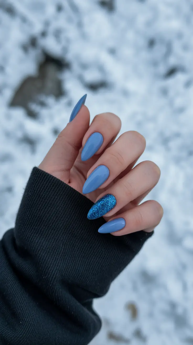 blue winter nails ideas Frosted Midnight Accent