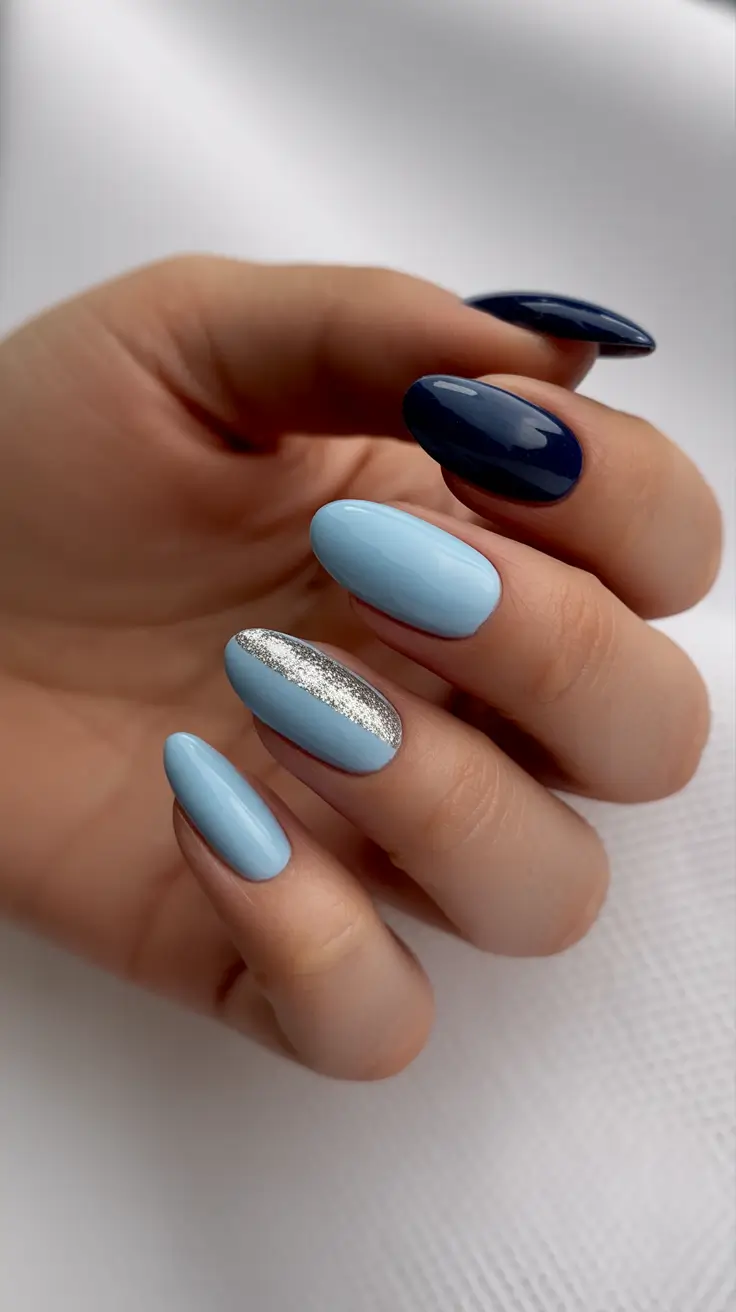 blue winter nails ideas Silver Frost Split