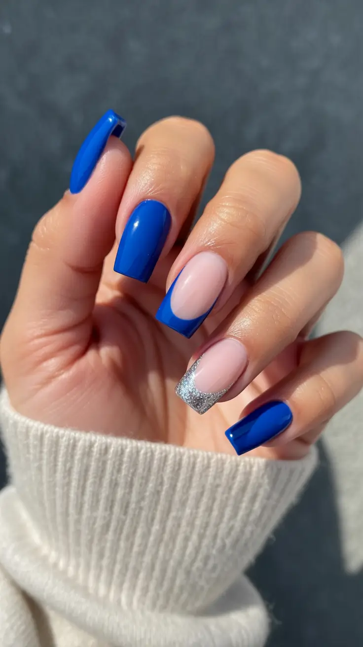 blue winter nails ideas Royal Silver French Twist