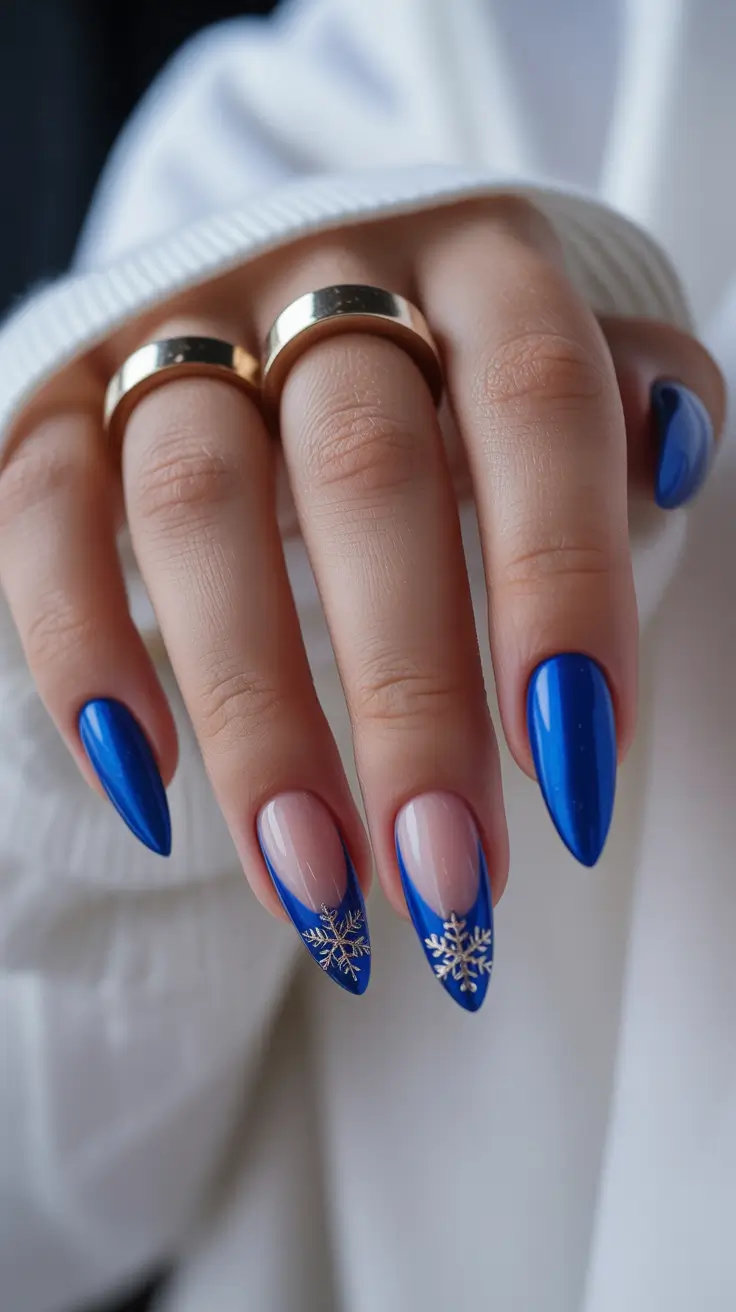 blue winter nails ideas Frosted French Elegance