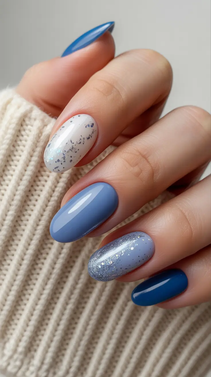 blue winter nails ideas Snowy Gradient Charm