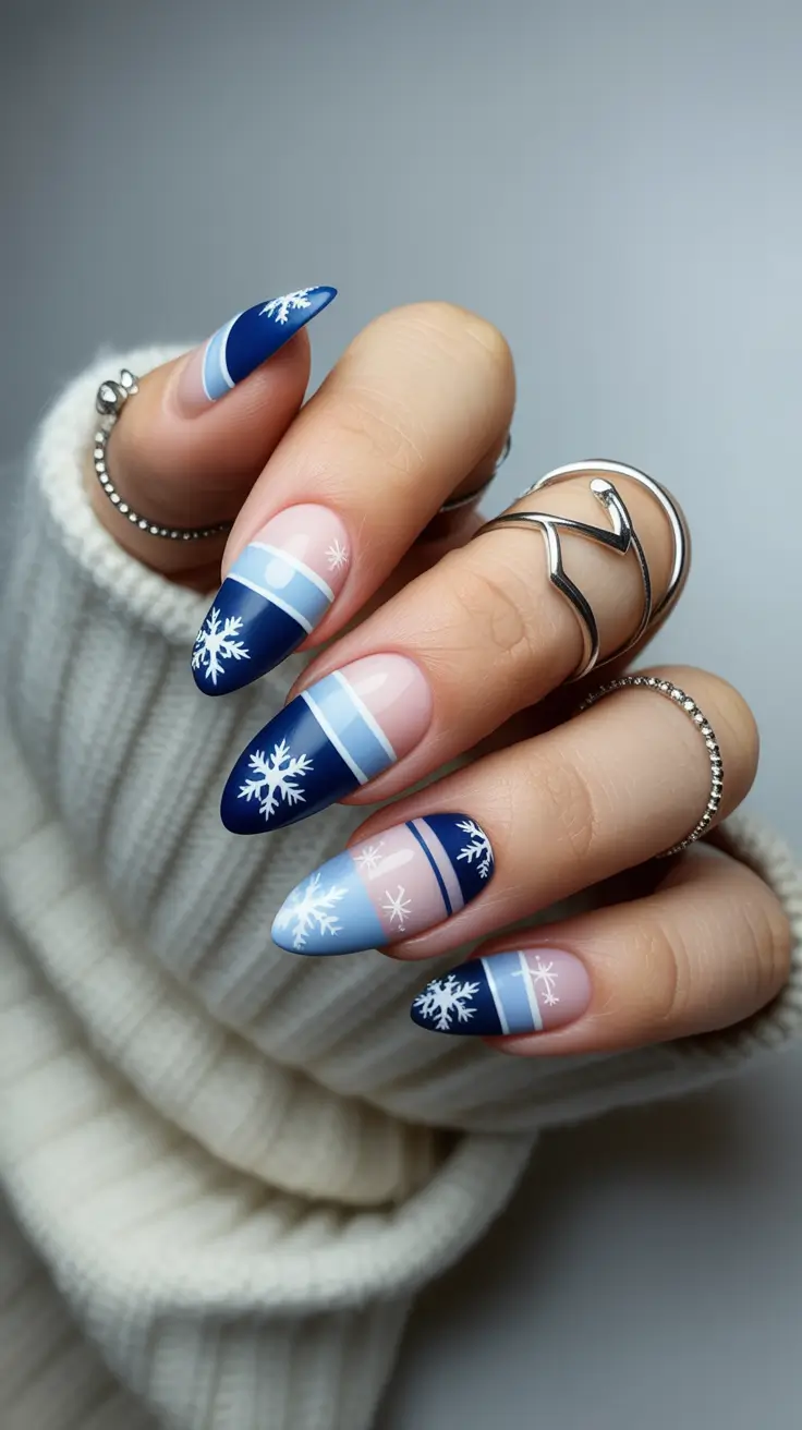 blue winter nails ideas Nordic Frost Lines