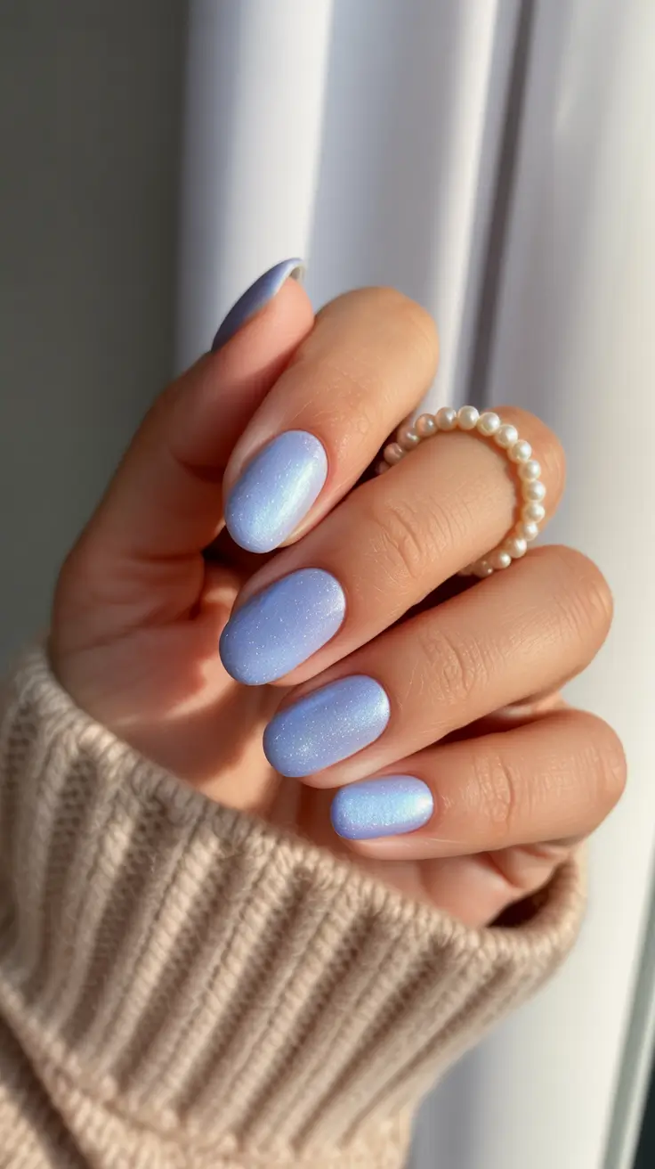 blue winter nails ideas Frosted Sky Glow