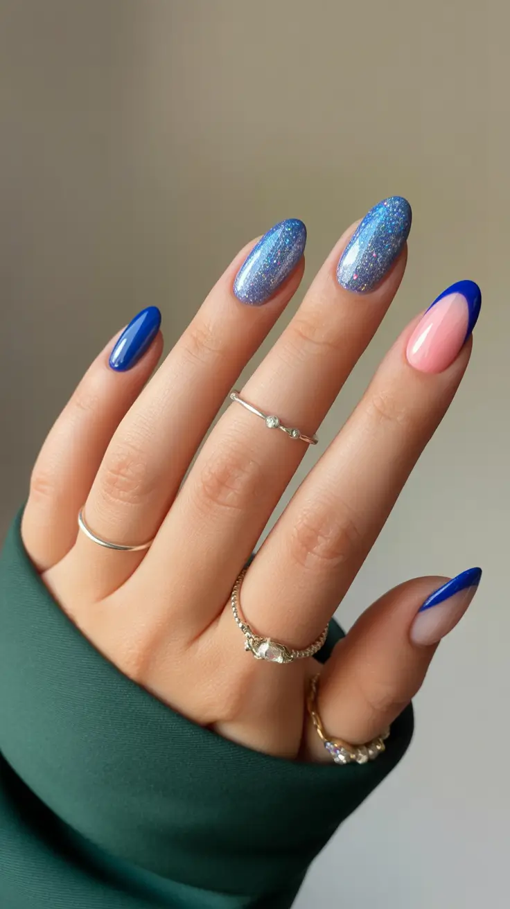 blue winter nails ideas Blue Frost Fusion with a Touch of Pink