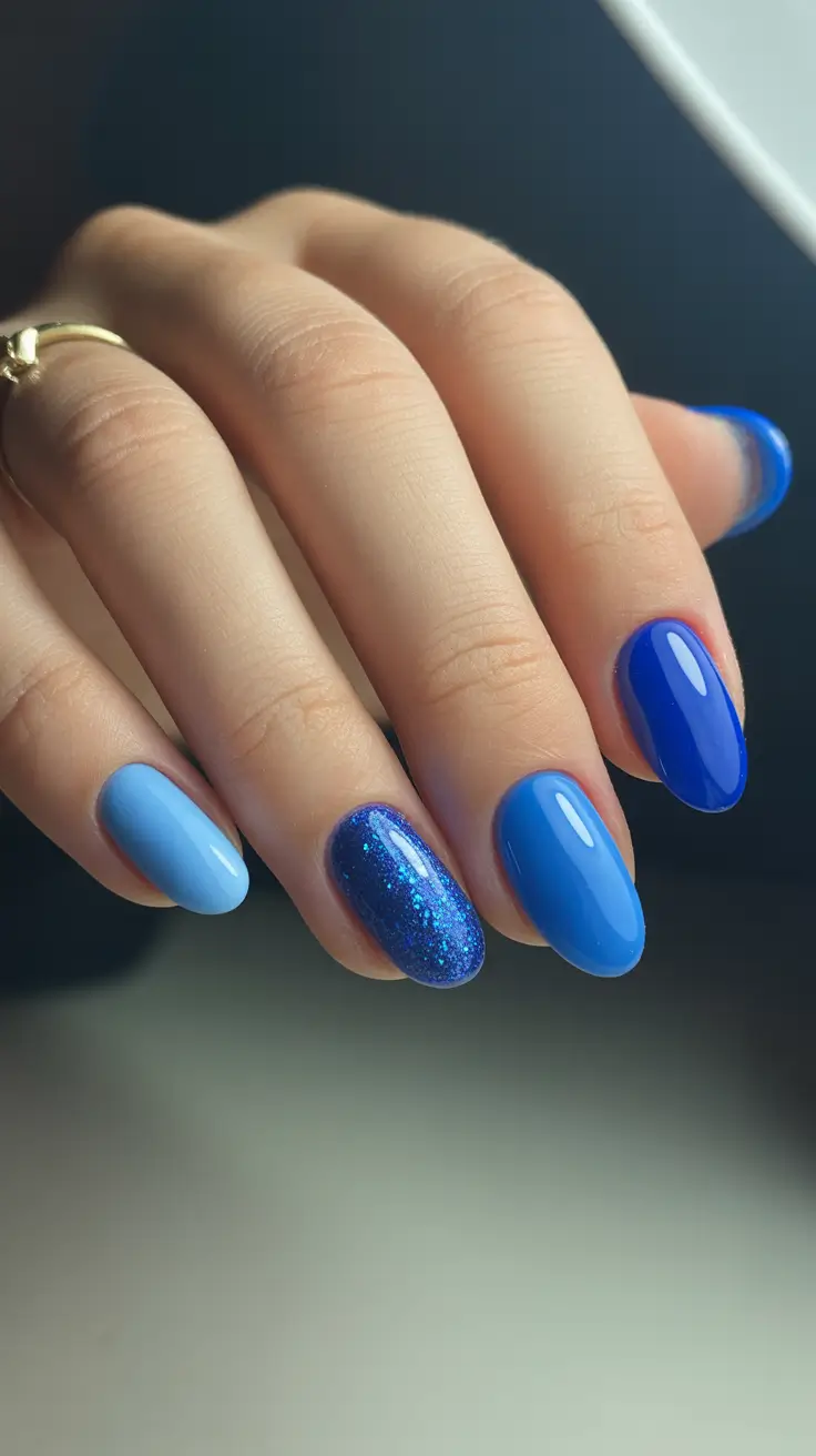 blue winter nails ideas Ocean to Sky Gradient