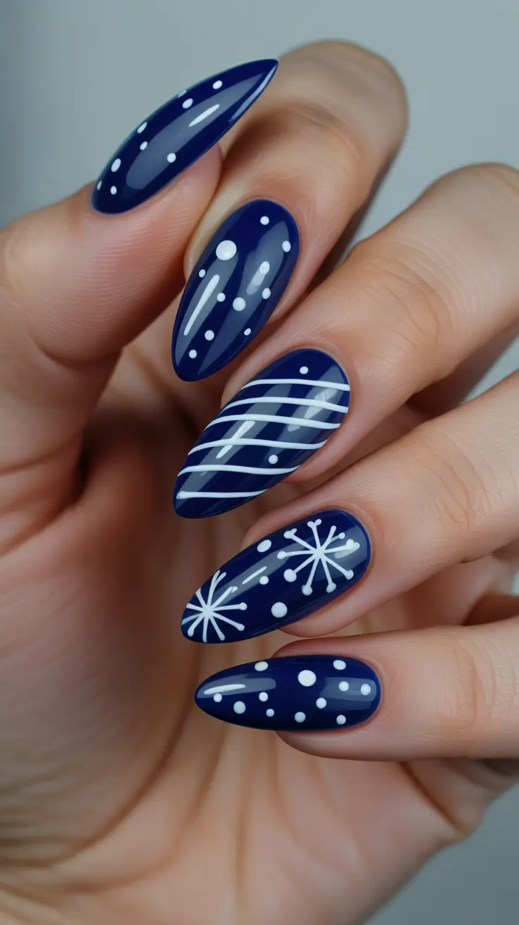 blue winter nails ideas Starry Night Geometry