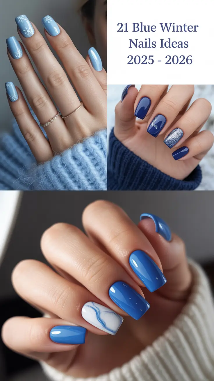 Blue Winter Nails Ideas 2025–2026: Sparkly, Icy, and Elegant Designs for the Cold Season