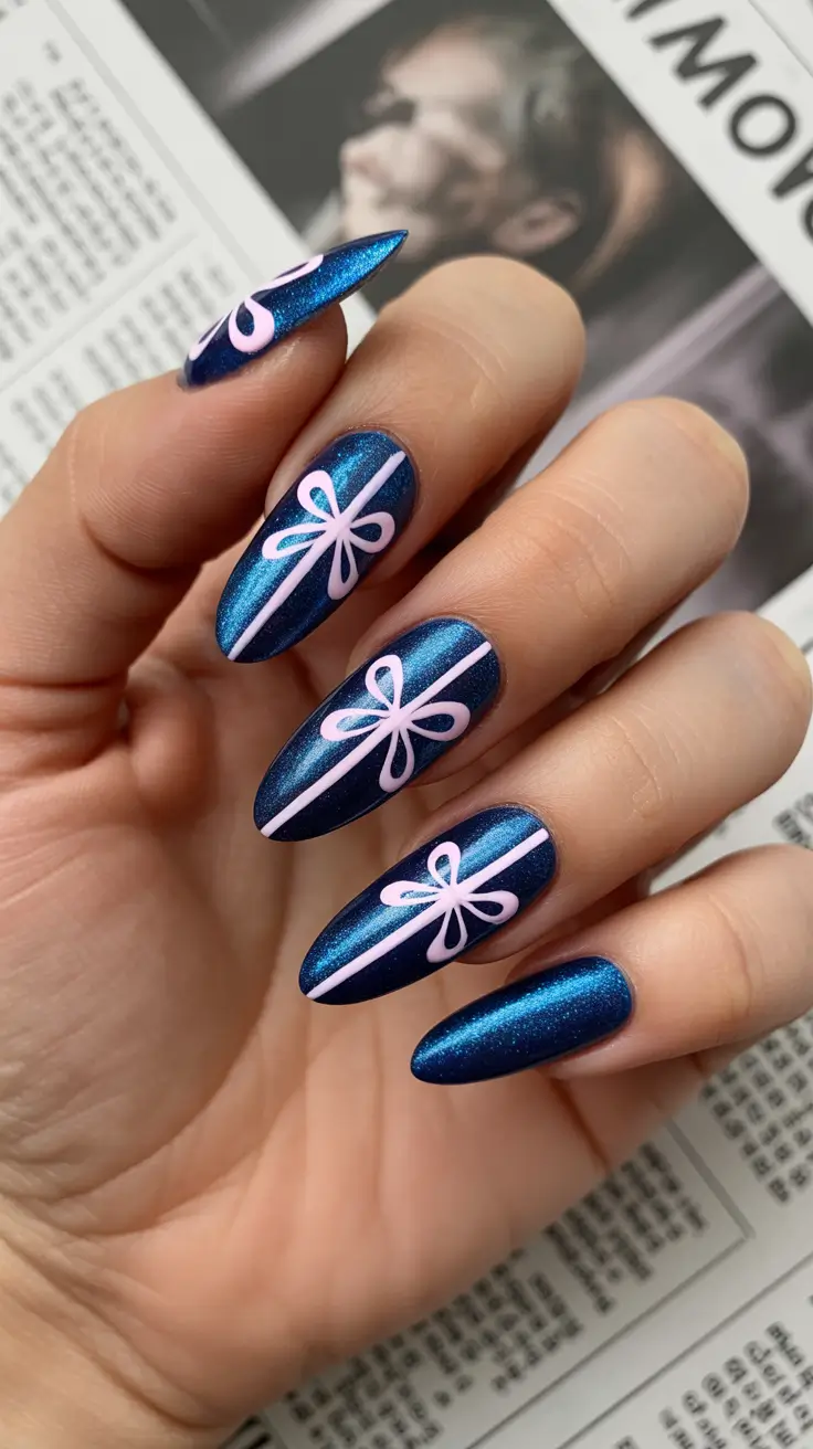 Christmas Acrylic Nails 2025 Midnight Gift Bows