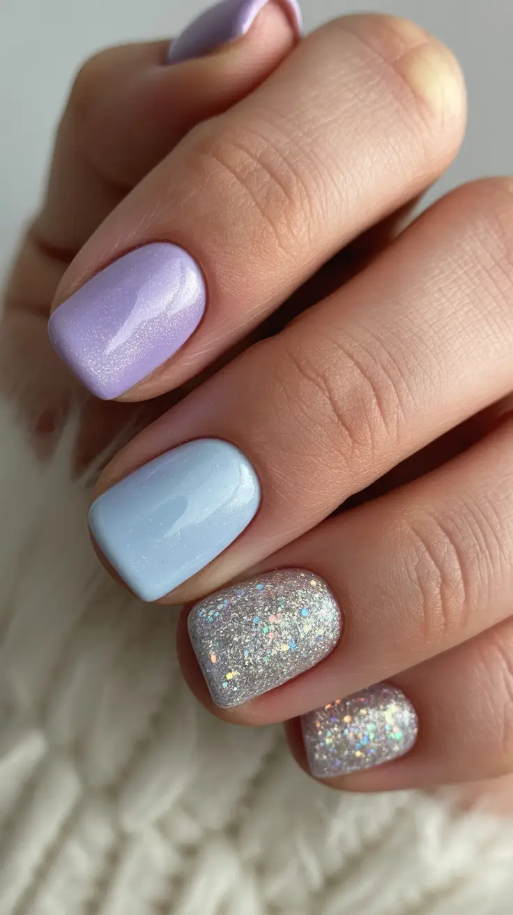 Christmas Acrylic Nails 2025 Frosted Lilac Shimmer
