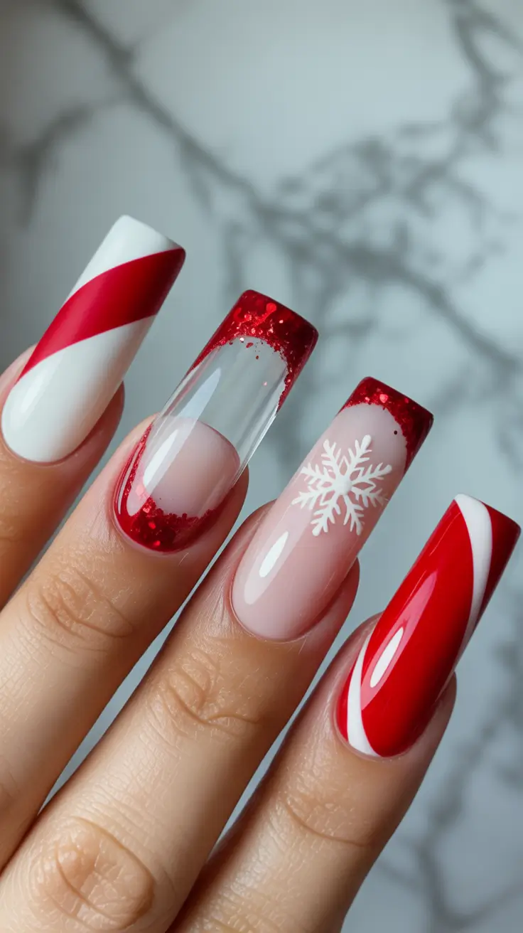 Christmas Acrylic Nails 2025 Red Frost French Fantasy