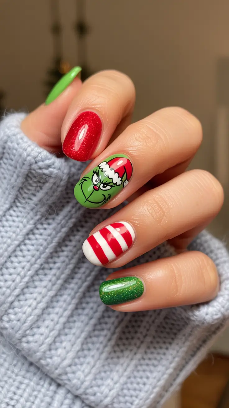 Christmas Acrylic Nails 2025 The Grinch Vibe