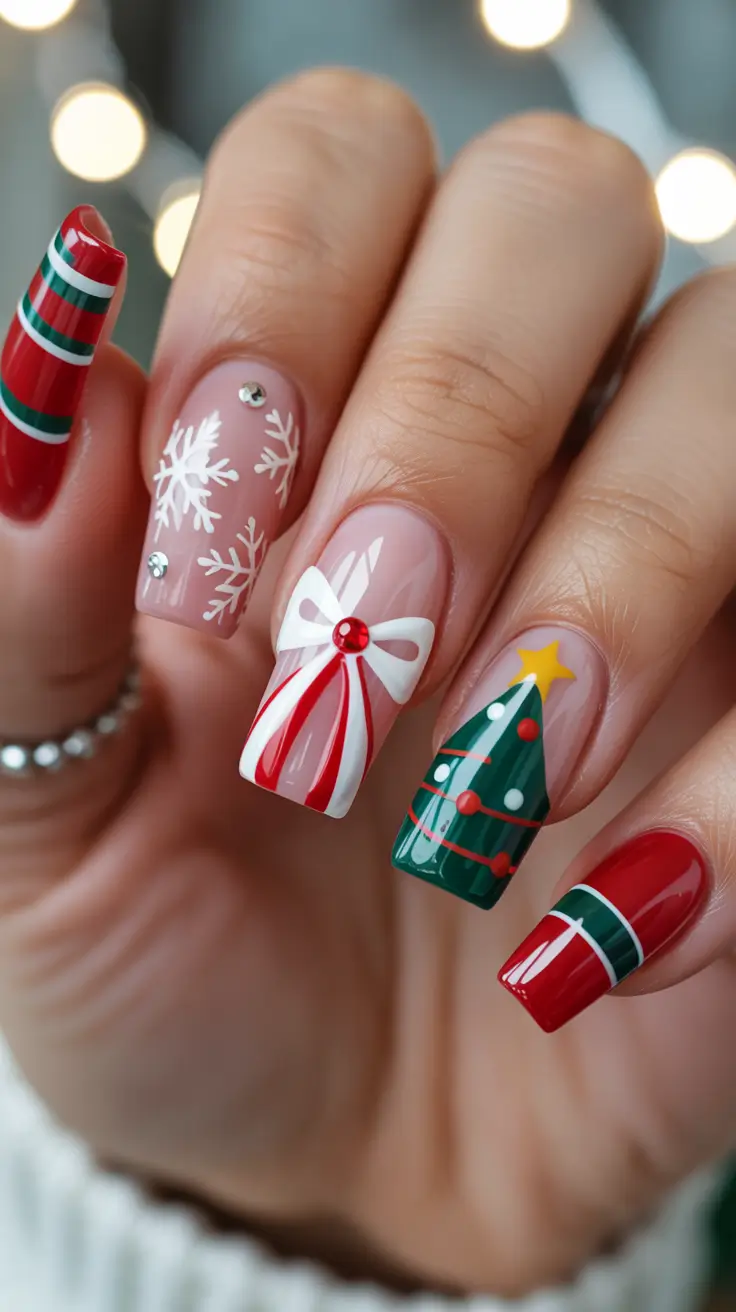 Christmas Acrylic Nails 2025 Classic Christmas Cheer