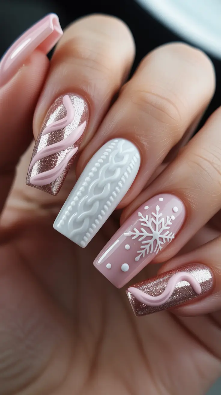 Christmas Acrylic Nails 2025 Rosy Knit Elegance