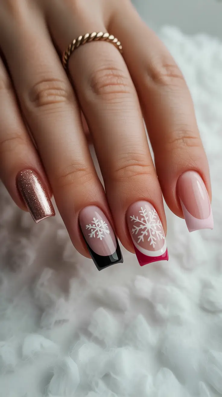 Christmas Acrylic Nails 2025 Frosted French Elegance