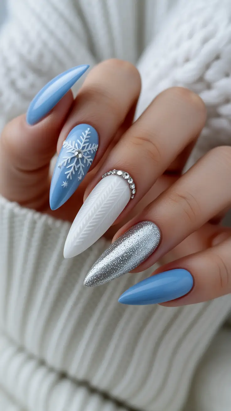 Christmas Acrylic Nails 2025 Arctic Blue Dream