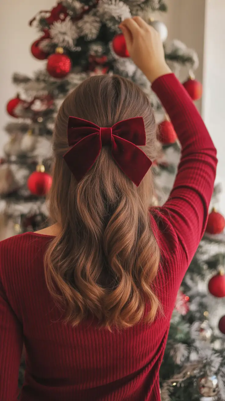 Christmas Holiday Hairstyles 2025 Velvet Bow Charm