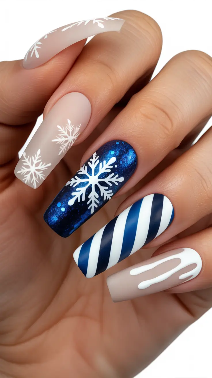 Christmas Nail Art 2025 Frosted Blue Winter Magic
