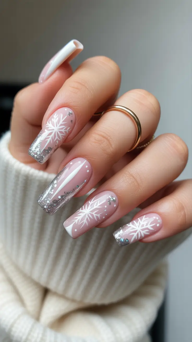 Christmas Nail Art 2025 Soft Silver French Spark