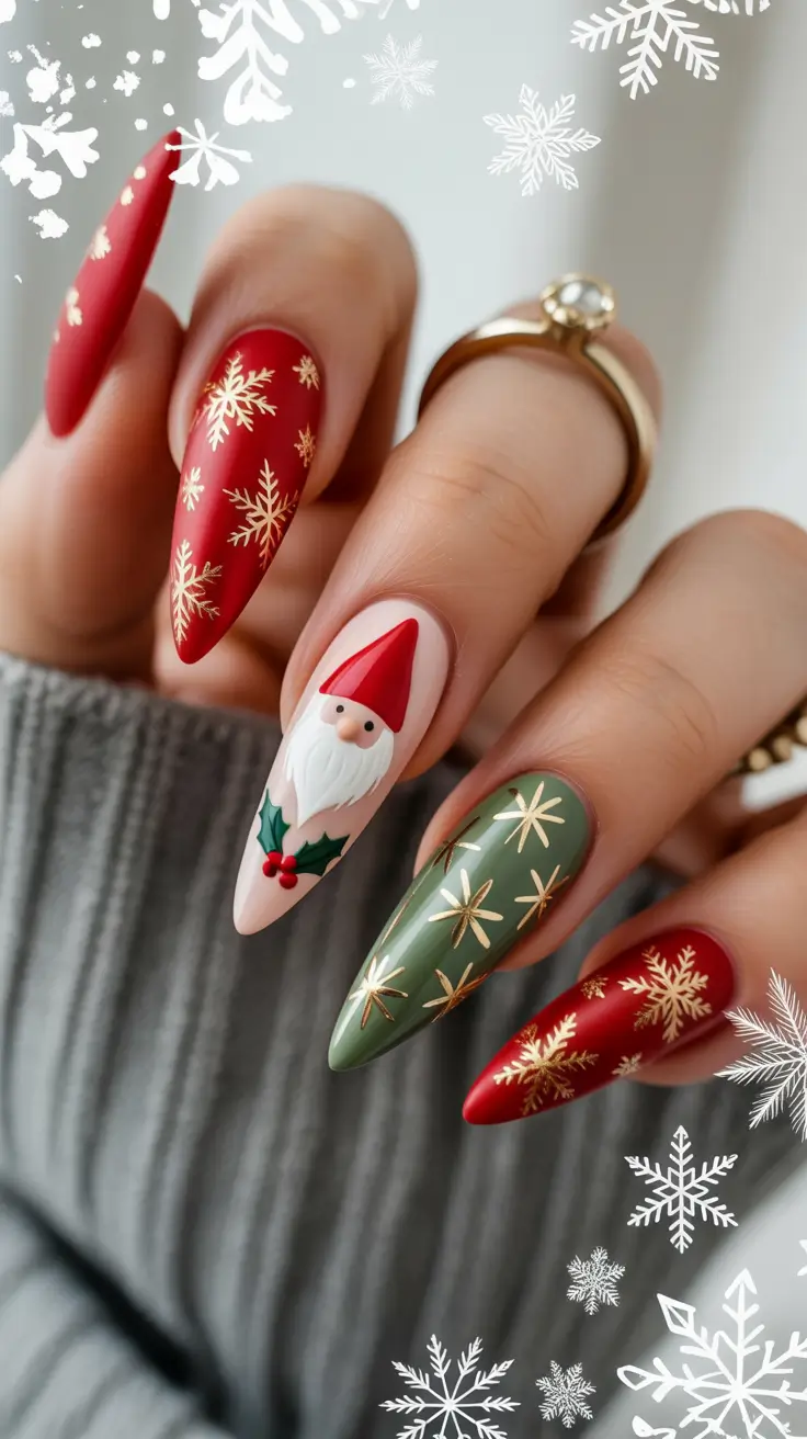 Christmas Nail Art 2025 Santa and Gold Star Magic
