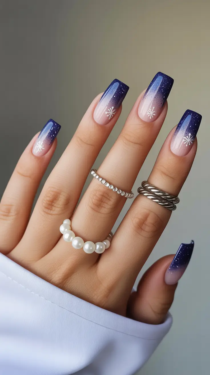 Christmas Nail Art 2025 Starry Night Ombre