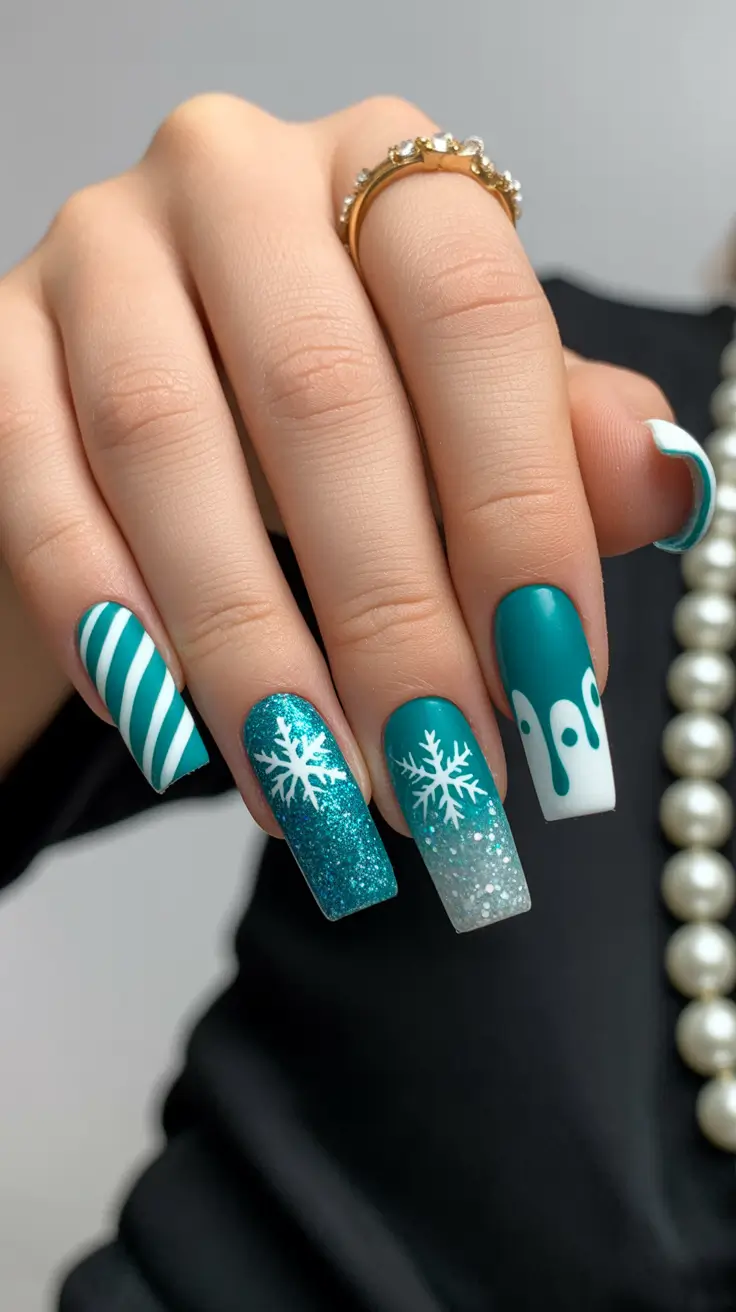 Christmas Nail Art 2025 Icy Mint Wonderland