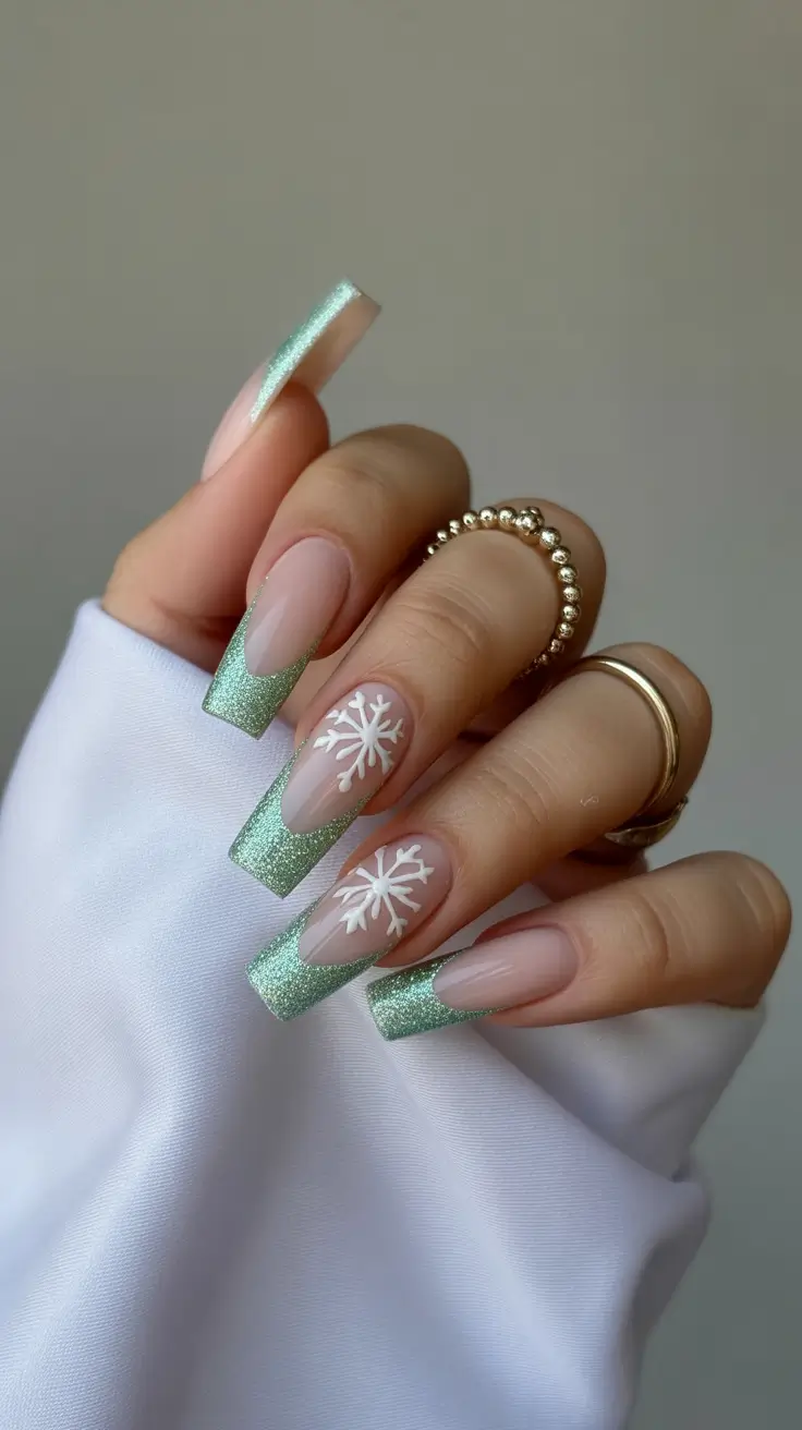 Christmas Nail Art 2025 Minty French Frost