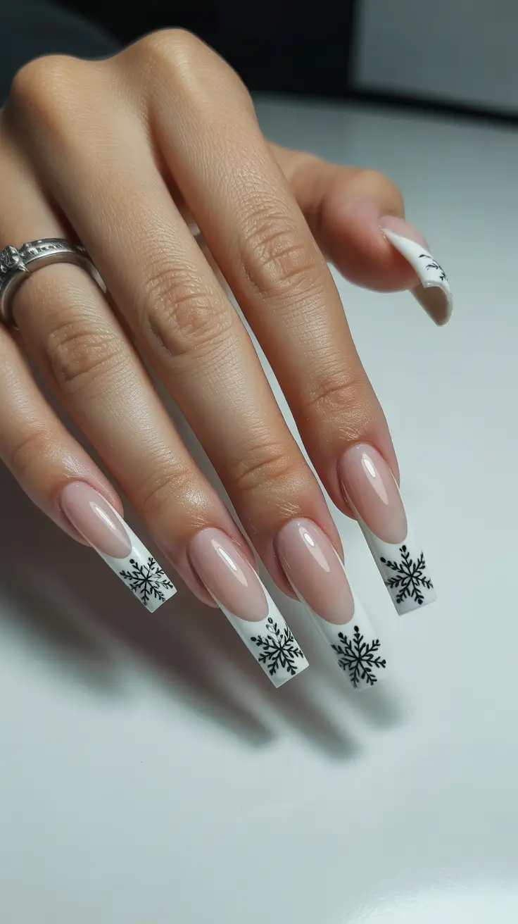 Christmas Nail Art 2025 Elegant Snow-Tipped French