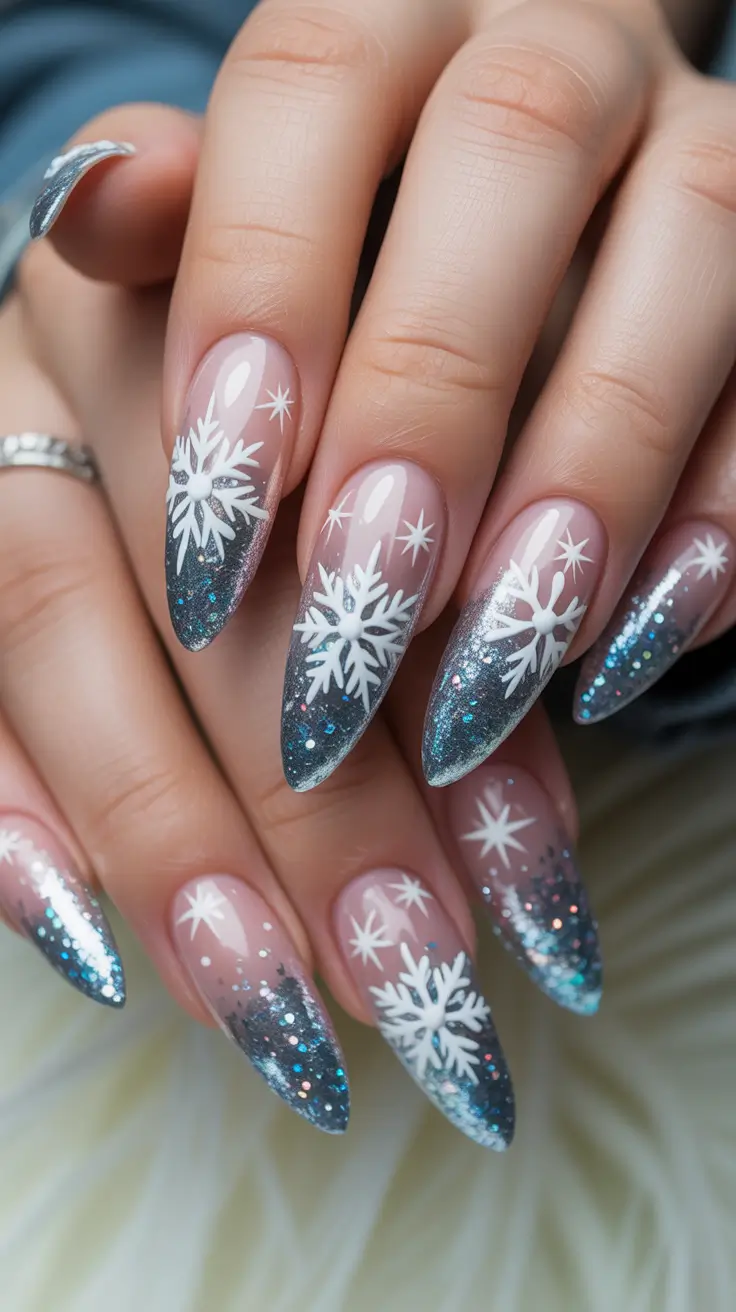 Christmas Nail Art 2025 Frozen Galaxy Snowflake