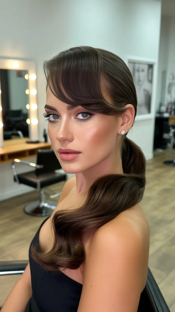 Christmas Party Hairstyles 2025 Glossy Retro Ponytail Elegance