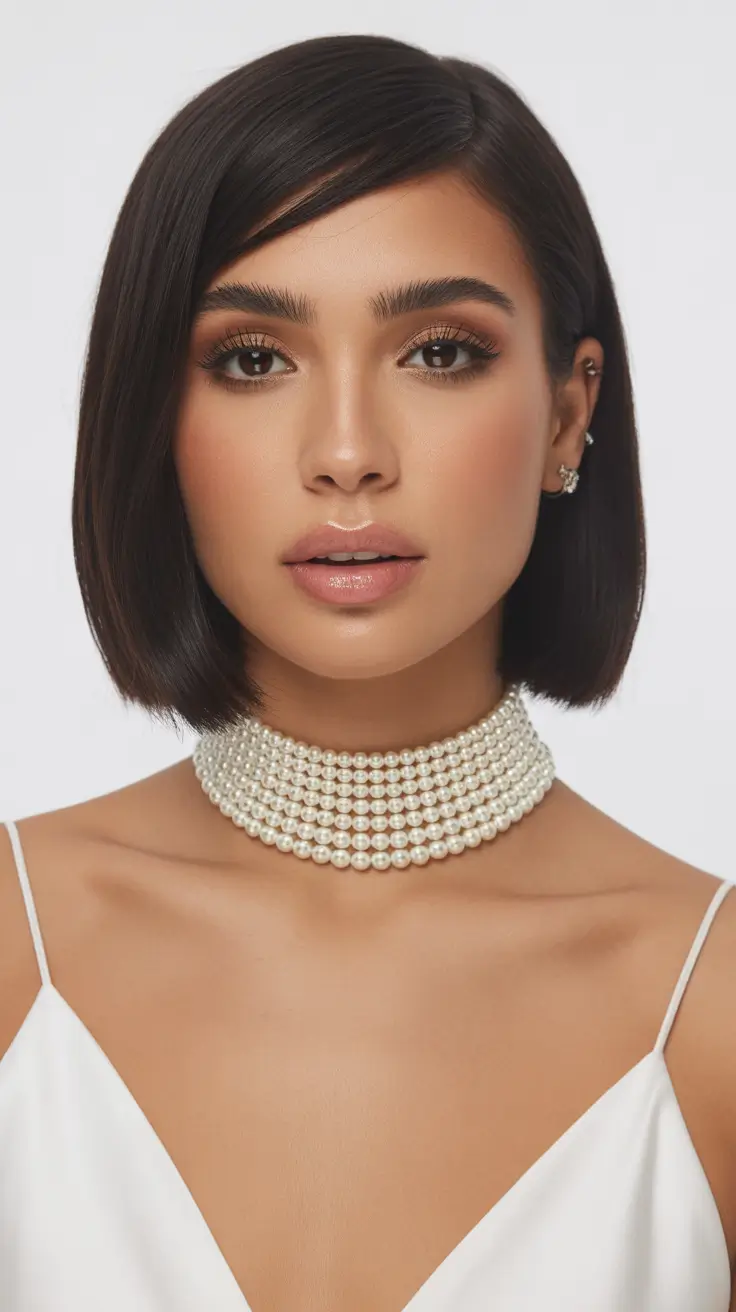 Christmas Party Hairstyles 2025 Modern Sleek Bob with Pearls